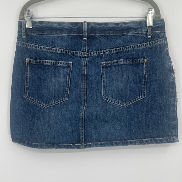 Vintage Y2K Joe Boxer Patchwork Denim Mini Skirt Sz 7 Retro Frayed Jean Festival - Picture 7 of 7